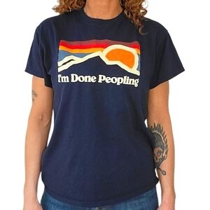 DOM Cotton Shirt I'm Done Peopling Short Sleeve Size Medium Blue